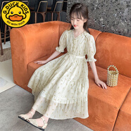 G.DUCKKIDS女童裙子夏季9-12歲中大童連衣裙小女孩子百搭外穿洋氣小裙子夏款 淡黃色>萌簡(jiǎn)約少女舒適淑女小閨女好看的氣質(zhì)裙 160>便宜的中學(xué)生漂亮的演出學(xué)生裙小閨女好