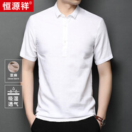 恒源祥夏季新款亞麻短袖t恤男翻領(lǐng)寬松棉麻體恤衫中青年純色衣服polo衫 漂白 L 175/92A