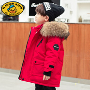 G.DUCKKIDS男童羽絨服兒童中長(zhǎng)款中大童童裝2025新款冬裝洋氣男小童冬季外套 紅色配貉子毛 90 cm