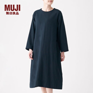 無(wú)印良品 MUJI 女式 印度棉雙層紗織 圓領(lǐng)連衣裙 BCL10C0S 深海軍藍(lán) XS-S