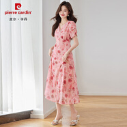 皮爾卡丹（pierre cardin）法式泡泡袖玫瑰印花連衣裙女2025夏新款V領(lǐng)氣質(zhì)收腰修身顯瘦長(zhǎng)裙 玫瑰花 M