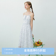 樂町清新雪紡碎花吊帶裙不規(guī)則多層下擺飄逸連衣裙 藍(lán)印花（現(xiàn)貨） L