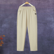 南極人高端天絲棉夏季新款高腰顯瘦中老年松緊直筒高彈力媽媽女褲 卡其色 天絲棉 L 推薦80-105斤