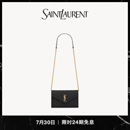 YSL圣羅蘭 女士CASSANDRE ENVELOPE粒面皮革鏈條錢包 黑色金鏈 U