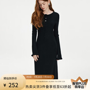 范思藍(lán)恩黑色氣質(zhì)木耳邊圓領(lǐng)針織連衣裙女秋冬2024新款裙子14246 黑色 L
