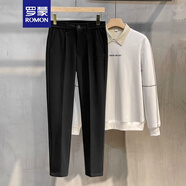 羅蒙（ROMON）毛呢褲子春秋直筒九分修身高級感長(cháng)褲商務(wù)休閑褲男士西裝褲秋冬款 黑色 加厚 29 100-110斤