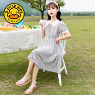 G.DUCKKIDS女童洋氣雪紡連衣裙春夏裝2025新款韓版大童兒童夏季薄款碎花裙子 藍(lán)色6734 160 cm(160cm)