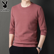 花花公子德絨圓領(lǐng)長(cháng)袖t恤男士2025年新款春秋季中老年高端衛衣內搭打底衫 91912洋紅 4XL 190/130/5818