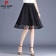 皮爾卡丹（pierre cardin）蕾絲半身裙女春夏季網(wǎng)紗裙2025新款高腰百褶黑色顯瘦a字裙蓬蓬裙 黑色圓點 S 建議親87-95斤