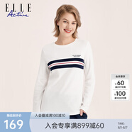 ELLE ACTIVE簡(jiǎn)約純棉長(zhǎng)袖打底衫女士早秋百搭撞色條紋柔軟舒適圓領(lǐng)T恤女 白色 S