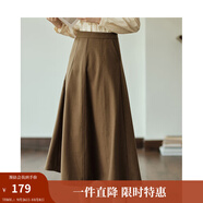 茵曼（INMAN）羊毛呢半身裙2025春秋女裝新款小個(gè)子百褶A字裙子 咖啡色 L