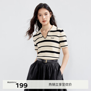 伊芙麗（eifini）伊芙麗POLO領(lǐng)條紋撞色針織衫2024夏裝新款經(jīng)典休閑 黑色 針織衫 M 160/84A
