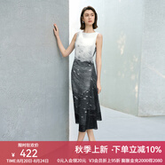 顏域撞色拼接夏季連衣裙女2025新款高級感獨特設計感過(guò)膝氣質(zhì)長(cháng)裙 黑白花 XL