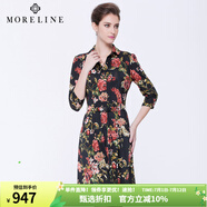 沐蘭MORELINE修身印花連衣裙長袖中長款熟女及膝名媛熟女連衣裙5621103 圖片色 M 38