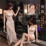 霏慕情趣內(nèi)衣情趣制服夫妻調(diào)情睡衣黑絲戰(zhàn)袍內(nèi)衣純欲絲襪旗袍cos套裝 (新款)風(fēng)情抹胸露肩透視連衣裙ZY76|白色含內(nèi)褲 均碼（80-120斤）