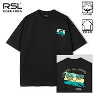 亞獅龍（RSL）純棉短袖T恤背后印花夏季寬松休閑情侶款羽毛球文化衫 黑色/寬松 純棉/舒適 S (建議90-100斤) 寬松休閑系列