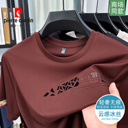 皮爾卡丹（pierre cardin）高檔廣東普寧男士短袖t恤衫夏季薄款高端正品無痕抗皺圓領(lǐng)體恤衫 磚紅【高品質(zhì) 放心購買】 XL (175) 建議【130-155斤】