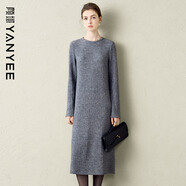 顏域粗毛線(xiàn)針織連衣裙女2025冬季長(cháng)款修身直筒長(cháng)袖毛衣裙 灰色 M