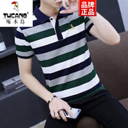 啄木鳥（TUCANO）2025夏季含棉條紋t恤男男士中老年翻領(lǐng)帶領(lǐng)polo 衫半袖 ZMN-905綠色 XL 適合145-165斤