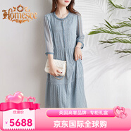 Homesee輕奢國際高檔品牌連衣裙藍(lán)色設(shè)計感桑蠶絲女小清新氣質(zhì)寬松顯瘦桑 霧藍(lán) M （90-105斤）