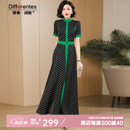 帝弗·潤馳2025春夏新款波點(diǎn)印花連衣裙長(cháng)款高級感時(shí)尚修身氣質(zhì)長(cháng)裙 黑色印花(短袖版) XL