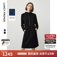 朗姿設(shè)計感復(fù)古休閑連帽收腰輕運動衛(wèi)衣連衣裙冬季新款裙子 黑色2 M
