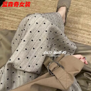 沐悠羽棉綢褲女士薄款人造棉闊腿褲網(wǎng)紅居家可外穿綿綢褲子加大碼女 灰色愛心 均碼 加長洗前98 建議身高158-16