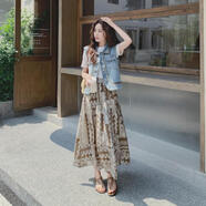 BMOI復古民族風(fēng)印花套裝女2025夏季新款時(shí)髦刺繡牛仔馬甲半身裙兩件套 半身裙+牛仔馬甲 【收藏店鋪優(yōu)先 M 95-105斤