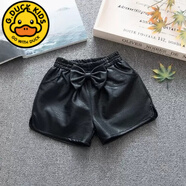 G.DUCKKIDS兒童皮褲女童加絨秋冬短褲寶寶外穿洋氣打底褲2023新款小女孩褲子 蝴蝶結(jié)加絨 120cm適合110-120cm年齡5-6歲