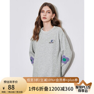 初語花朵刺繡假兩件衛(wèi)衣女2024秋季新款寬松抓絨保暖高級(jí)灰色上衣 灰色 M