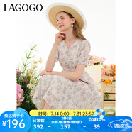 lagogo重工雪紡鏤空繡花連衣裙女拉谷谷夏季新款泡泡袖茶歇碎花裙 混色(Y0) M