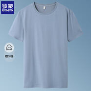羅蒙（ROMON）純棉t恤男短袖夏季薄款時尚休閑純色男士百塔打底體白t恤衫男裝 霧霾藍(lán) L