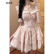 格邏恩（GELUOEN）法式小飛袖花邊拼接碎花連衣裙女夏季溫柔風(fēng)收腰超仙蓬蓬公主短裙 粉色 均碼 【可備注碼數(shù)】