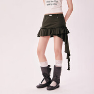 CHUU不規則荷葉邊半身裙女2025年秋季新品防走光包臀魚(yú)尾裙短裙子 碳墨灰 M