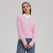 ELAND新品短款復(fù)古學(xué)院風(fēng)絞花套頭毛衣女 粉色(25)Pink S _160
