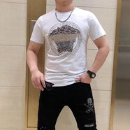 吉普鳥（Jeepbird）學夏季美杜莎燙鉆圓領t恤男士短袖青年精神社會小伙大碼 白色 S