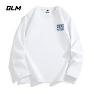 GLM白色長(zhǎng)袖t恤男春秋季重磅男裝打底衫純棉吸汗寬松大碼男士衣服