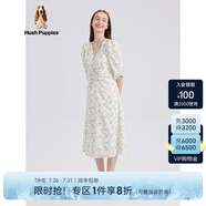 Hush Puppies暇步士女裝夏新款中長款五分短袖顯瘦印花連衣裙 358綠白 M