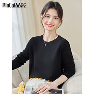 品彩（PinCai）針織衫女簡(jiǎn)約純色圓領(lǐng)毛衣復古休閑長(cháng)袖打底衫上衣 PW27ZM0