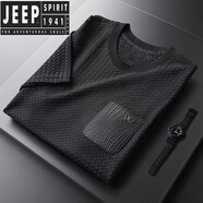 JEEP SPIRIT感彈力冰絲千鳥格T恤男夏季休閑修身圓領短袖衣服男半袖 Z03體恤-黑色 L 【建議100-120斤】