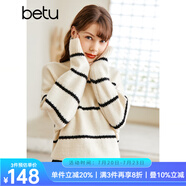 betu百圖女裝冬季毛衣小半高領(lǐng)條紋長袖慵懶風(fēng)毛衣2211T40 米白 XS