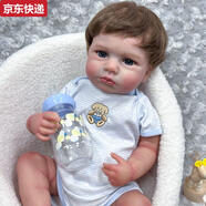奇立彩仿真重生娃娃嬰兒45cm換裝18英寸3靜脈可洗見玩伴安撫過家家玩具 夢中開心娃娃白色背帶褲 45厘米