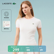 LACOSTE法國鱷魚女裝25春夏新款拼色純棉修身舒適短袖T恤|TF2432 NFU/白色/粉色拼色 L 40