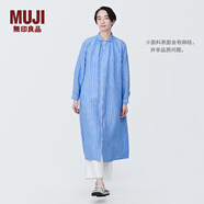 無(wú)印良品（MUJI）女式 麻水洗長(zhǎng)袖襯衫連衣裙 女裝長(zhǎng)款裙子早秋漢麻襯衫裙BC2JKA4S 藍(lán)色條紋 L 165/88A