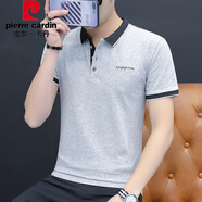 皮爾卡丹（pierre cardin）高檔品牌短袖T恤男夏季男士POLO新款中青年時尚休閑翻領舒適上衣 T125淺灰色 M 【建議90-110斤】