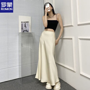 羅蒙（ROMON）高級感醋酸緞面魚(yú)尾裙半身裙女夏季高個(gè)子中長(cháng)款荷葉邊a字包臀裙 杏色-長(cháng)款 絲滑彈力緞 XL (29/ 建議116-130斤)