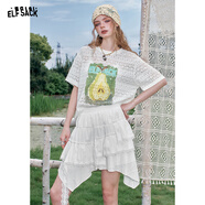 妖精的口袋【嘻嘻不嘻嘻】波嬉風(fēng)白色連衣裙女25年夏季新款t恤半身裙套裝裙 不分梨米白色（上衣） 寬松版 M