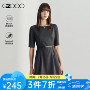 G2000【肌理感】女裝2025春夏商場同款舒適彈性腰帶五分袖連衣裙【G2】 提花-深灰色A字型36寸 M /36