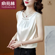 俞兆林（YUZHAOLIN）醋酸緞面吊帶背心女西裝內搭夏媽媽裝外穿寬松無(wú)袖打底衫絲上衣 384白色 L