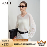 AMII2025春極簡新款多巴胺落肩薄款套頭前短后長中長毛針織衫女 米白 S